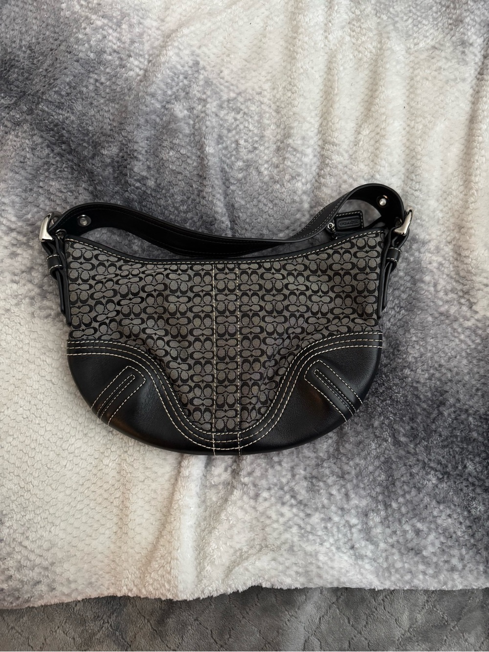 Coach Black and Gray Signature Canvas Crescent Shoulder Bag
